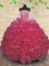 Fitting Hot Pink Ball Gowns Strapless Sleeveless Organza Floor Length Lace Up Beading and Ruffles Ball Gown Prom Dress