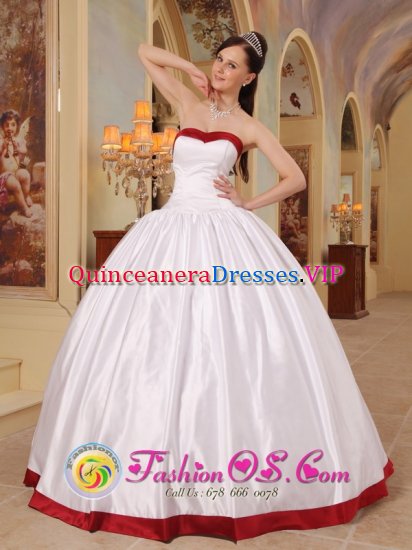 White and red Beautiful Sweetheart Quinceanera Dress With Satin In Germantown Maryland/MD - Click Image to Close