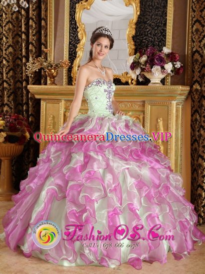 Great Asby Cumbria Latest Fuchsia and Apple Green Organza With Appliques Floor-length Quinceanera Dress Sweetheart Ball Gown - Click Image to Close