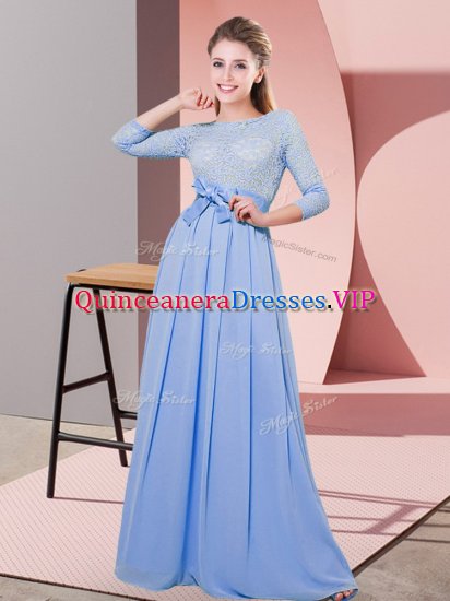 Classical Lavender Chiffon Side Zipper Quinceanera Dama Dress 3 4 Length Sleeve Floor Length Lace and Belt - Click Image to Close