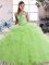 Yellow Green Sleeveless Tulle Lace Up 15th Birthday Dress for Military Ball and Sweet 16 and Quinceanera