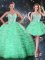 Luxury Sleeveless Floor Length Beading and Ruffled Layers Lace Up Quinceanera Dress with Apple Green