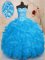 Ideal Sleeveless Organza Floor Length Lace Up Quince Ball Gowns in Baby Blue with Beading and Ruffles and Sequins