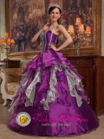 Appliques Colorful Quinceanera Dress With Sweetheart Ruffles Layered Custom Made In Marana AZ　(SKU QDZY243y-4BIZ)