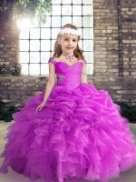 Most Popular Sleeveless Beading and Ruffles and Pick Ups Lace Up Pageant Gowns