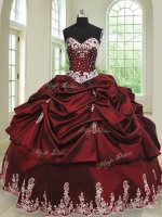 Spectacular Wine Red Sleeveless Beading and Appliques and Pick Ups Floor Length Quince Ball Gowns