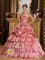 McCall Idaho/ID Watermelon Red For Discount Floor-length Quinceanera Dress With Strapless Pick-ups and Beading