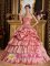 McCall Idaho/ID Watermelon Red For Discount Floor-length Quinceanera Dress With Strapless Pick-ups and Beading