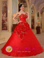 Armagh Armagh Hand Made Flowers Exclusive Red Quinceanera Dress For Sweetheart Organza A-line Gown