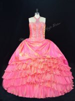 Glorious Floor Length Ball Gowns Sleeveless Pink Ball Gown Prom Dress Lace Up