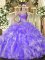 Lavender Organza Lace Up Sweetheart Sleeveless Floor Length Quinceanera Gowns Beading and Ruffles