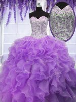 Organza Sweetheart Sleeveless Lace Up Ruffles and Sequins Quinceanera Gown in Lavender(SKU PSSW039-5BIZ)
