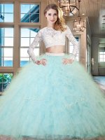 Scoop Long Sleeves Tulle Vestidos de Quinceanera Beading and Lace and Ruffles Zipper(SKU SXQD017-2BIZ)