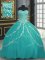 Turquoise Sweetheart Lace Up Beading and Appliques 15 Quinceanera Dress Brush Train Sleeveless