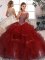 Pretty Scoop Sleeveless 15 Quinceanera Dress Floor Length Beading and Ruffles Burgundy Organza