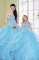 Designer Baby Blue Sleeveless Floor Length Beading and Sequins Lace Up Sweet 16 Dresses