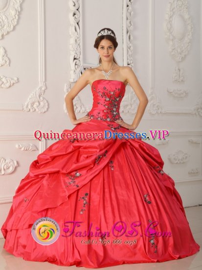 Barranca Costa Rica Exquisite Red New Arrival Strapless Taffeta Appliques Decorate For Quinceanera Dress - Click Image to Close