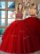 Shining Sleeveless Tulle Floor Length Backless Sweet 16 Quinceanera Dress in Red with Beading