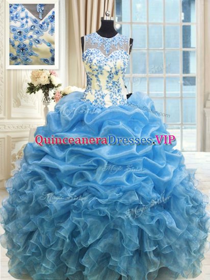 Baby Blue Scoop Neckline Beading and Ruffles Military Ball Gown Sleeveless Zipper - Click Image to Close