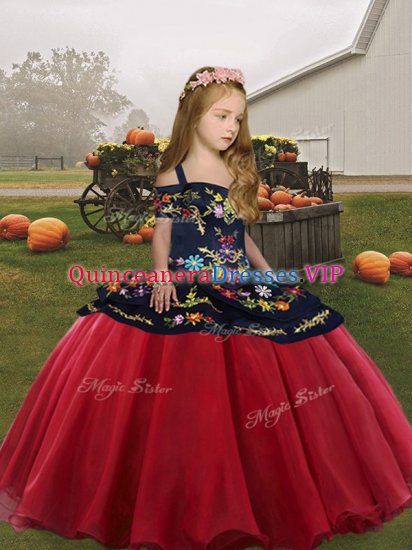 Straps Sleeveless Lace Up Child Pageant Dress Coral Red Organza - Click Image to Close