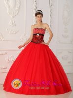 Valencia colombia A-line Quinceaners Dress With Beaded Decorate Bust Red and black Strapless(SKU QDZY433y-4BIZ)