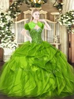 Fantastic Organza Sweetheart Sleeveless Lace Up Beading and Ruffles Sweet 16 Dresses in