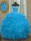 Sleeveless Beading and Ruffles Lace Up Quinceanera Gown with Blue