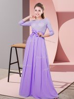 Custom Fit Lavender Quinceanera Court of Honor Dress Wedding Party with Lace and Belt Scoop 3 4 Length Sleeve Side Zipper(SKU BMT0379-5BIZ)