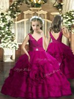 V-neck Sleeveless Backless Beading Kids Pageant Dress in Fuchsia(SKU PAG1174BIZ)