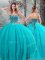 Aqua Blue Lace Up Quinceanera Gowns Beading Sleeveless Floor Length