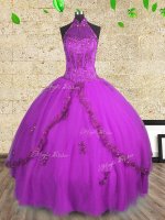 Charming Ball Gowns Sweet 16 Quinceanera Dress Purple Halter Top Tulle Sleeveless Floor Length Lace Up