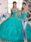 Attractive Ball Gowns Sleeveless Aqua Blue Sweet 16 Quinceanera Dress Brush Train Lace Up