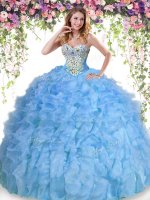 Admirable Sweetheart Sleeveless Lace Up Sweet 16 Dresses Baby Blue Organza