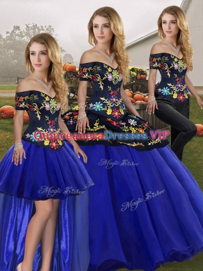 Excellent Floor Length Royal Blue Quinceanera Dress Tulle Sleeveless Embroidery - Click Image to Close