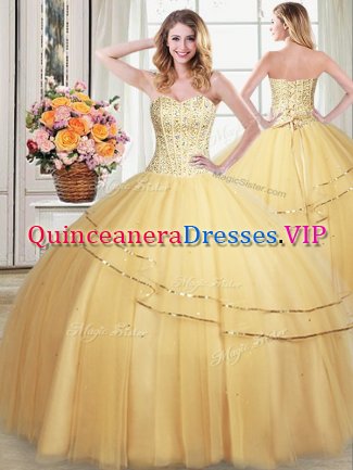 Perfect Sleeveless Beading and Sequins Lace Up Quince Ball Gowns