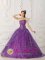 Elegent Lavender A-line Embroidery Quinceanera Dress With Strapless Satin and Organza Layers In Show Low
