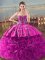 Noble Sleeveless Embroidery and Ruffles Lace Up Sweet 16 Quinceanera Dress with Fuchsia Brush Train