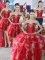 Captivating Four Piece Sweetheart Sleeveless Lace Up Ball Gown Prom Dress Red Organza