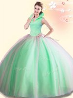 Tulle High-neck Sleeveless Backless Beading Ball Gown Prom Dress in