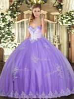 Lavender Tulle Lace Up Sweetheart Sleeveless Floor Length Quinceanera Gown Beading and Appliques(SKU SJQDDT1348002-2BIZ)