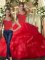 Red Two Pieces Ruffles Sweet 16 Dresses Lace Up Tulle Sleeveless Floor Length