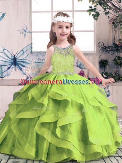 Tulle Zipper Little Girl Pageant Dress Sleeveless Floor Length Beading and Ruffles - Click Image to Close