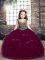 Exquisite Fuchsia Ball Gowns Beading Little Girl Pageant Dress Lace Up Tulle Sleeveless Floor Length