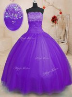 Beauteous Purple Sweet 16 Dresses Military Ball and Sweet 16 and Quinceanera with Beading Strapless Sleeveless Lace Up(SKU PSSW0164-4BIZ)
