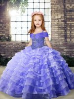 Lavender Custom Made Pageant Dress Straps Sleeveless Brush Train Lace Up