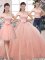 High Quality Three Pieces 15 Quinceanera Dress Pink Off The Shoulder Tulle Short Sleeves Floor Length Lace Up
