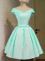 Stylish Turquoise Off The Shoulder Zipper Belt Quinceanera Court of Honor Dress Cap Sleeves