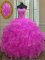 Fuchsia Ball Gowns Sweetheart Sleeveless Organza Floor Length Lace Up Beading and Ruffles Sweet 16 Dress