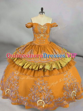 Attractive Embroidery Quinceanera Gown Gold Lace Up Sleeveless Floor Length
