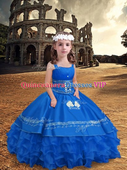 Excellent Floor Length Blue Kids Pageant Dress Straps Sleeveless Zipper - Click Image to Close